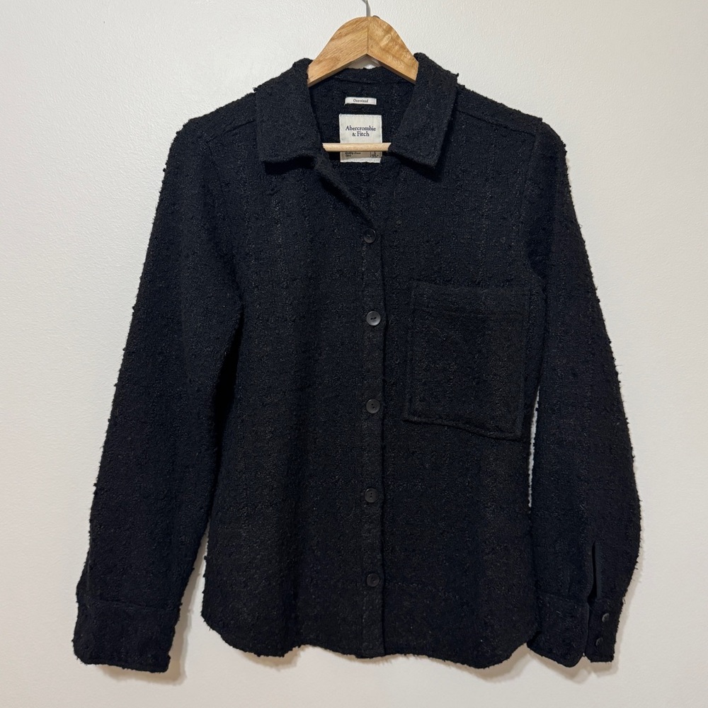 Abercrombie & Fitch Oversized Textured Tweed Button Up Shacket Small Black Coat - Picture 2 of 8